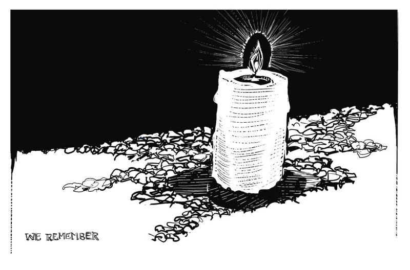 Black and white digital ink sketch of a candle for the victims of April 16th